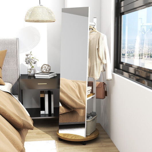 Coat Rack with Full Length Mirror Freestanding Coat Tree with 3 Hooks-Walnut LuxuryLifeWay Online Store