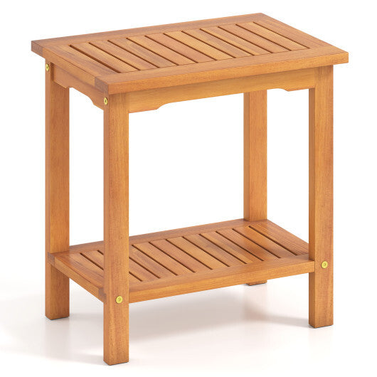 2-Tier Outdoor Acacia Wood Side Table with Slatted Tabletop and Storage Shelf LuxuryLifeWay Online Store