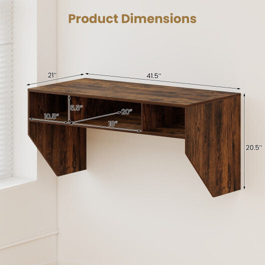 Wall-Mounted Computer Desk Floating Laptop Desk with 3 Storage Compartments-Black LuxuryLifeWay Online Store