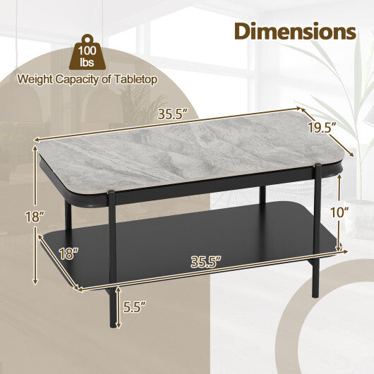 2-Tier Modern Rectangular Coffee Table with Sintered Stone Top-White LuxuryLifeWay Online Store