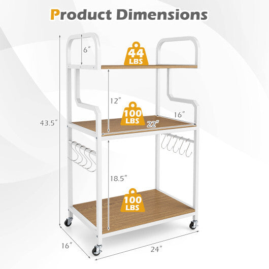 3-Tier Rolling Printer Stand Home Office Large Printer Cart with Storage Shelves-Rustic Brown LuxuryLifeWay Online Store