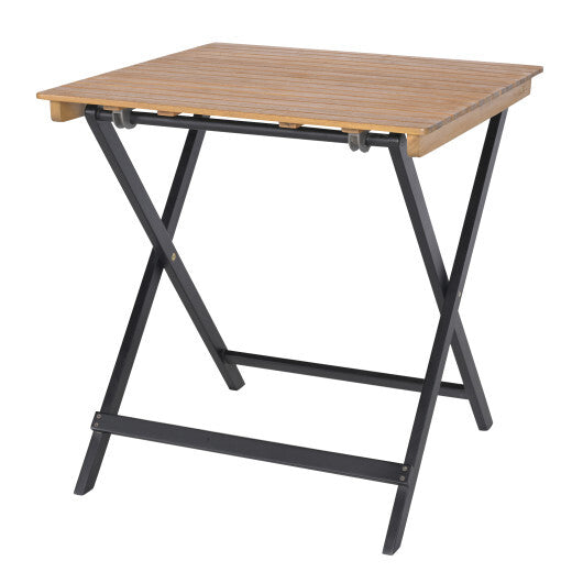 28 Inch Patio Folding Square Table with Slatted Tabletop for Backyard Porch LuxuryLifeWay Online Store
