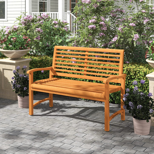 Teak Wood Outdoor Garden Bench with Slatted Backrest and Seat LuxuryLifeWay Online Store