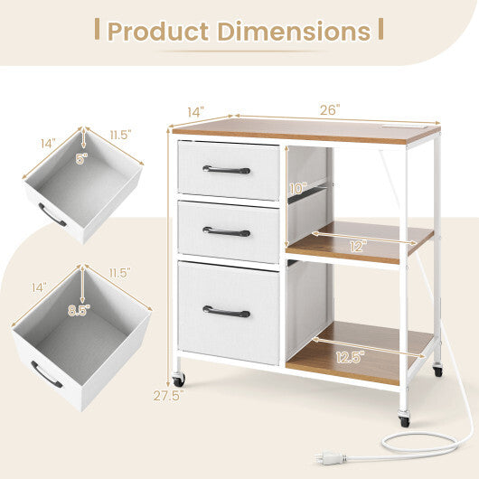 3 Drawer Mobile File Cabinet with Charging Station Rolling Printer Stand with Open Storage Shelves-Natural LuxuryLifeWay Online Store