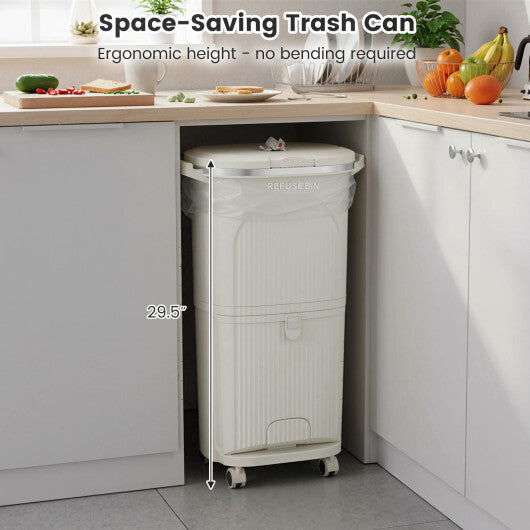 10 Gallon Kitchen Trash Can Double-Layer with Lid and 2 Removable Buckets-Beige LuxuryLifeWay Online Store