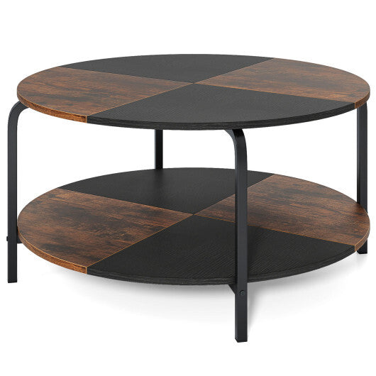 2-Tier Round Coffee Table Metal Frame with Storage Shelf-Natural & White LuxuryLifeWay Online Store