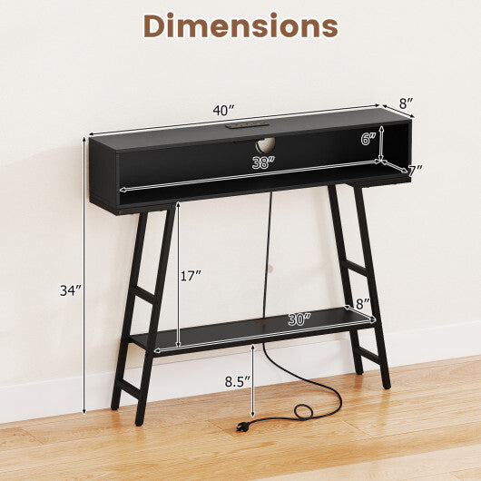 40" Console Table with Charging Station and LED Lights-Rustic Brown LuxuryLifeWay Online Store