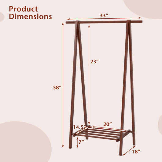 Folding Rubber Wood Clothes Hanging Rack Standing Garment Rack with Bottom Storage Shelf-Walnut LuxuryLifeWay Online Store
