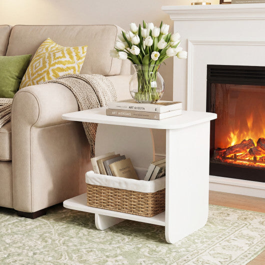End Table Set of 2 2-Tier Sofa Side Tables with Storage Shelf-White LuxuryLifeWay Online Store