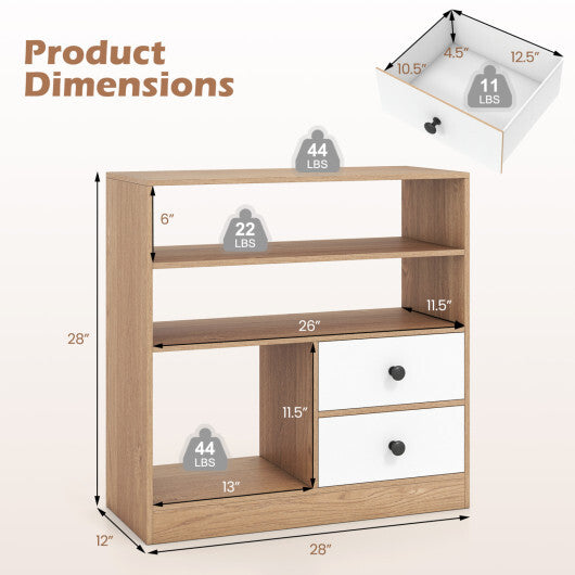 Open Storage Cabinet with 3 Open Compartments and 2 Drawer-Natural LuxuryLifeWay Online Store