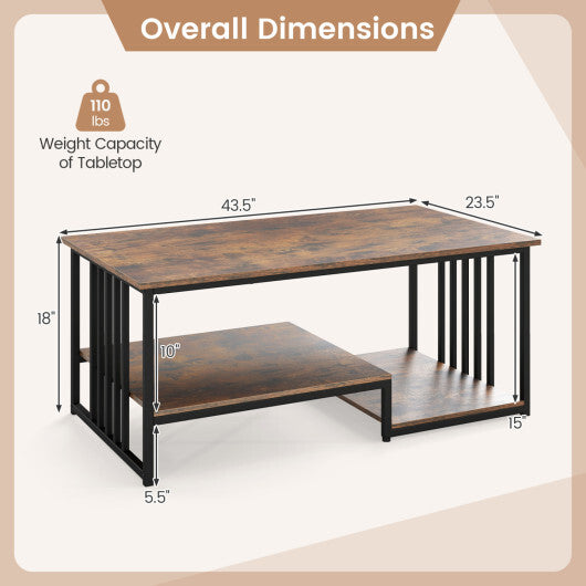 43.5" Coffee Table 2-Tier with Open Storage Shelf-RusticBrown LuxuryLifeWay Online Store