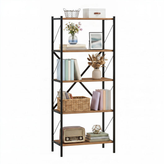 5-Tier Tall Bookshelf Industrial Bookcase with Heavy-Duty Metal Frame Modern Storage-White LuxuryLifeWay Online Store