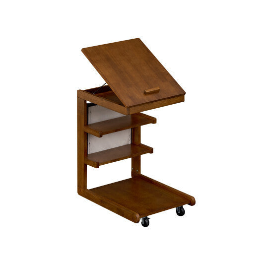C-shaped End Table with Wheels and Adjustable Desktop for Sofa Couch Bedside-Natural LuxuryLifeWay Online Store