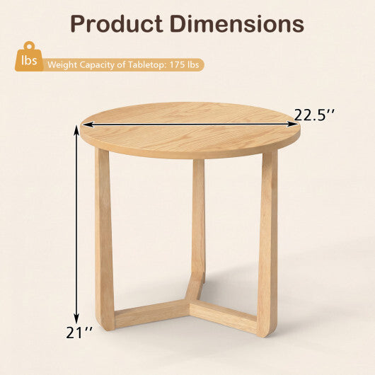 22.5 inch Round Side Table Farmhouse End Table with Sturdy Rubber Wood Legs and Triangular Structure-Natural LuxuryLifeWay Online Store