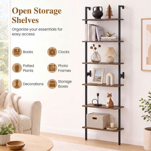 6-Tier Freestanding ladder Storage bookshelf with Metal Frame for Study and Pantry-White LuxuryLifeWay Online Store