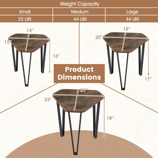 Set of 3 Nesting Coffee Tables with Engineered Wood Top and Metal Frame for Living Room-Rustic Brown LuxuryLifeWay Online Store
