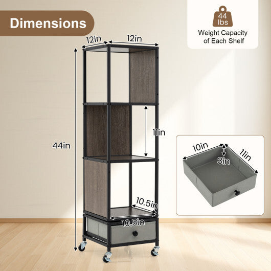 4-Tier Rotating Bookshelf on Wheels with Removable Drawer-White LuxuryLifeWay Online Store