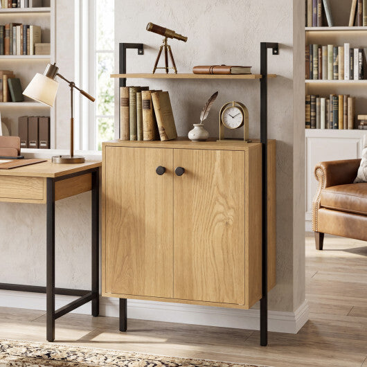 2-Door Wall Mount Bookshelf with Storage Cabinet-Rustic Brown LuxuryLifeWay Online Store