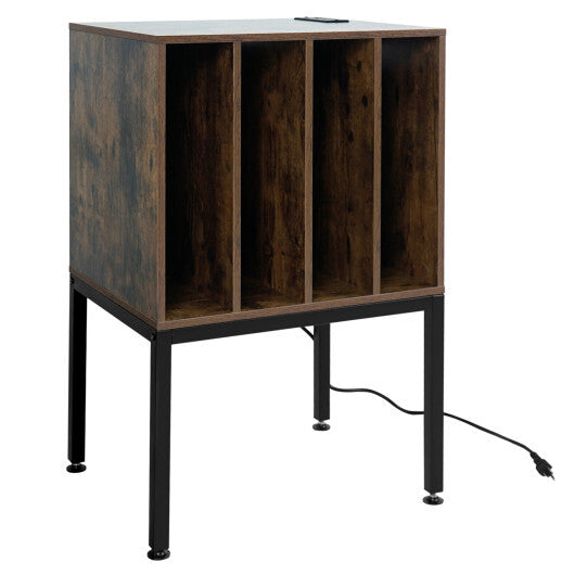 Turntable Record Player Stand with Power Outlets-Black LuxuryLifeWay Online Store
