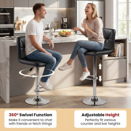 Adjustable Swivel Barstools Set of 2 with Back and Footrest-Black LuxuryLifeWay Online Store