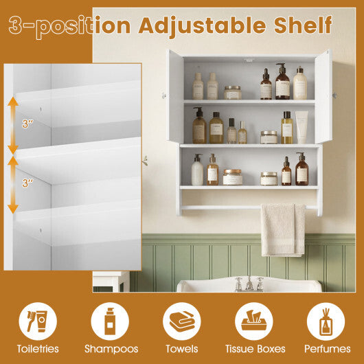 Bathroom Wall Cabinet with Towel Bar and Open Shelf and Adjustable Shelf-White LuxuryLifeWay Online Store