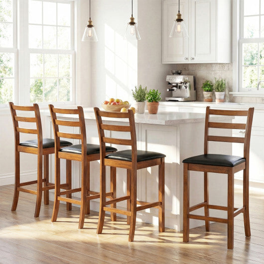 Rubber Wood Ladder Back Bar Stools Set of 2 24inch Counter Height Kitchen Island High Chairs-Walnut LuxuryLifeWay Online Store