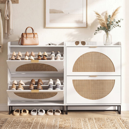 Narrow Shoe Storage Cabinet with 2 Flip Drawers and Adjustable Shelves-Natural LuxuryLifeWay Online Store