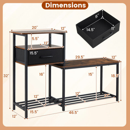 3-Tier Shoe Storage Rack Bench with Drawer and Metal Frame-Rustic Brown LuxuryLifeWay Online Store