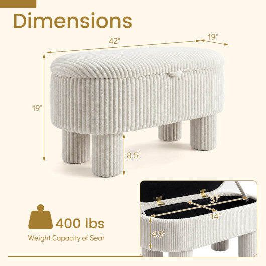 42 Inch Storage Ottoman Bench Corduroy Fabric Upholstered Foot Stool-Gray LuxuryLifeWay Online Store