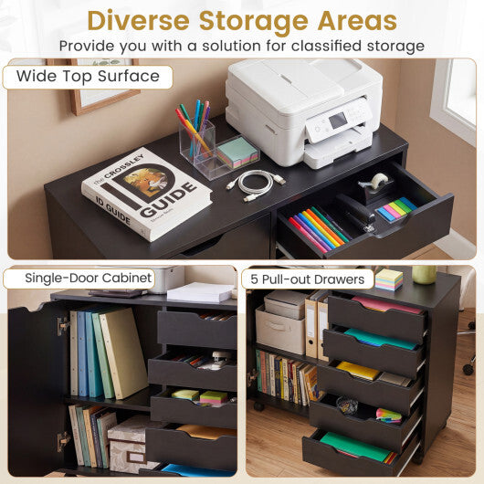 5 Drawer Storage Cabinet on Wheels with Adjustable Shelf-White LuxuryLifeWay Online Store