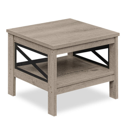 2-Tier Square Side Table with Storage Shelf and X-Frame for Bedroom Living Room-Brown LuxuryLifeWay Online Store