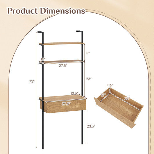 4-Tier Ladder Bookshelf with Drawer and Metal Frame for Living Room-Rustic Brown LuxuryLifeWay Online Store