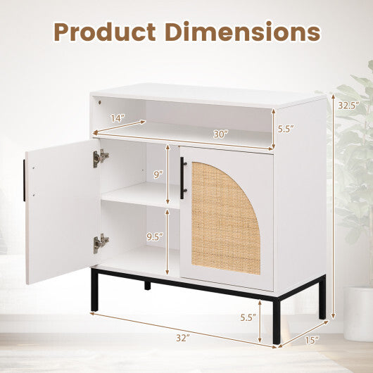 32" Sideboard Buffet Cabinet with 2 Natural Rattan Decorated Doors and Adjustable Shelf-Natural LuxuryLifeWay Online Store