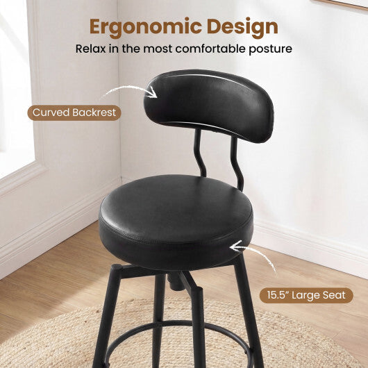 Set of 2 Swivel Barstools Faux Leather with Upholstered Seat and Back-Brown LuxuryLifeWay Online Store