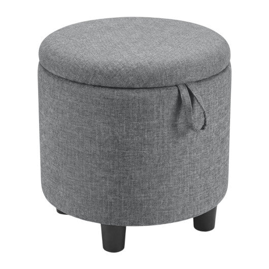 Round Storage Ottoman Linen Fabric Upholstered Footrest Stool-Beige LuxuryLifeWay Online Store