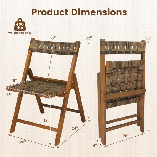 Teak Folding Chairs Set of 2 with Hand-Woven Rattan and Contoured Back LuxuryLifeWay Online Store