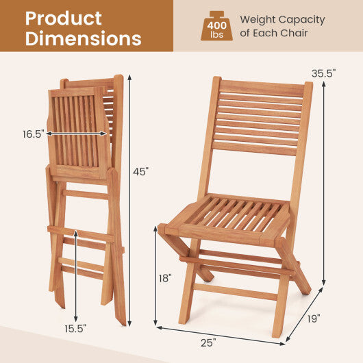 Teak Wood Folding Patio Chairs Set of 2 with Slatted Seat & Portable Design for Deck LuxuryLifeWay Online Store