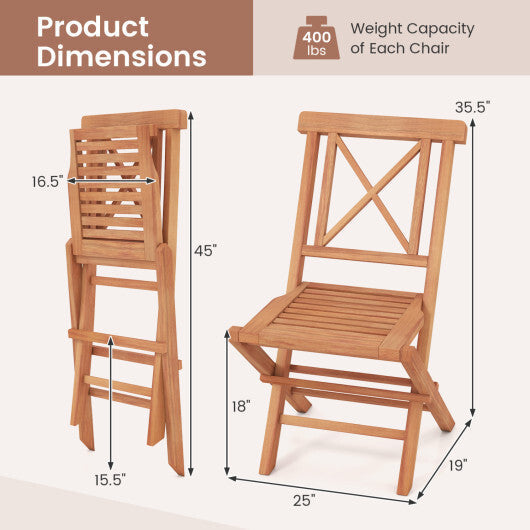 Teak Wood Folding Patio Chairs Set of 2 with Sturdy Frame & Comfort Back for Garden LuxuryLifeWay Online Store