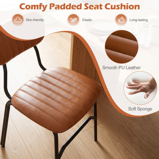 Set of 2 Modern Dining Chairs with Ergonomic Back Metal Legs Exquisite Rivet and Embellished Edges-Brown LuxuryLifeWay Online Store