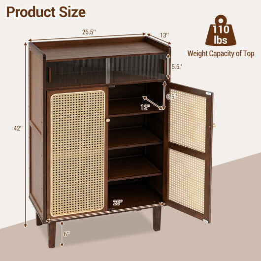 5-Tier Bamboo Shoe Cabinet with Woven Rattan Doors and Sliding Doors for Entryway-Walnut LuxuryLifeWay Online Store