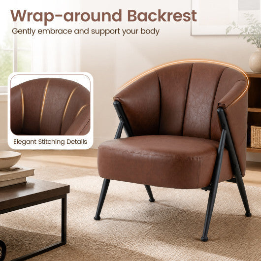 Mid Century Modern Accent Chair with Curved Backrest and Wide Seat Comfy Armchair-Brown LuxuryLifeWay Online Store