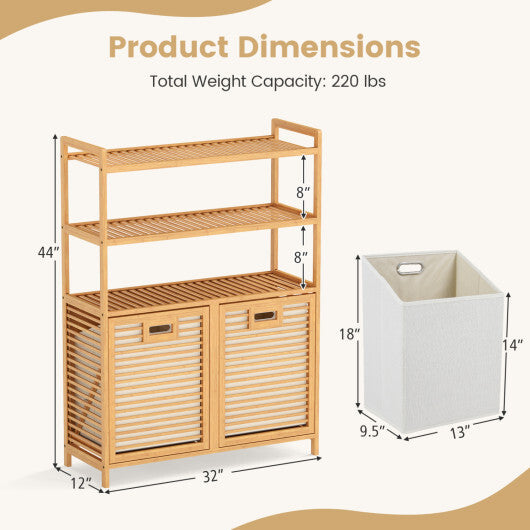Double Tilt Out Laundry Hamper with 3 Shelves and 2 Removable Baskets for Dirty Clothes-Natural LuxuryLifeWay Online Store