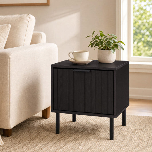 Set of 2 Black Modern Nightstand with Vertical-Striped Storage Drawer-Black LuxuryLifeWay Online Store