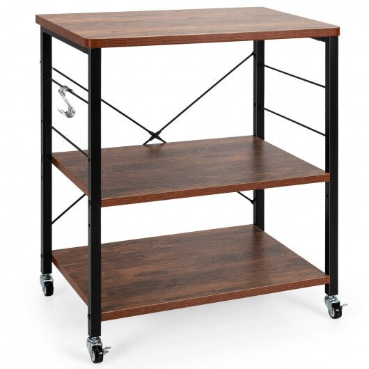 3-Tier Kitchen Baker's Rack Microwave Oven Storage Cart with Hooks-Rustic Brown LuxuryLifeWay Online Store