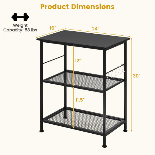 3-Tier Kitchen Serving Cart Utility Standing Microwave Rack with Hooks-Black - Color: Black LuxuryLifeWay Online Store