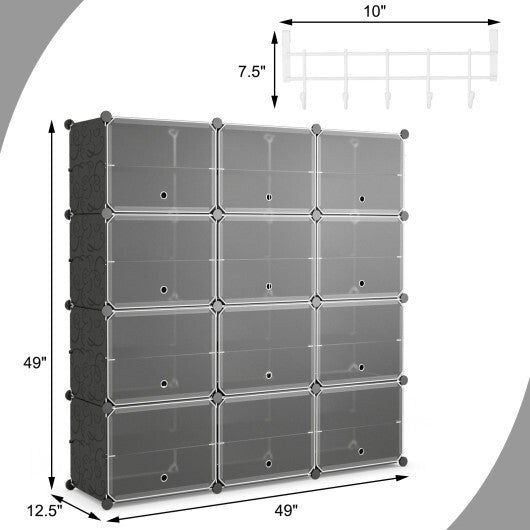 12-Cube 48 Pairs Portable Shoe Shelves with Hook-Black LuxuryLifeWay Online Store