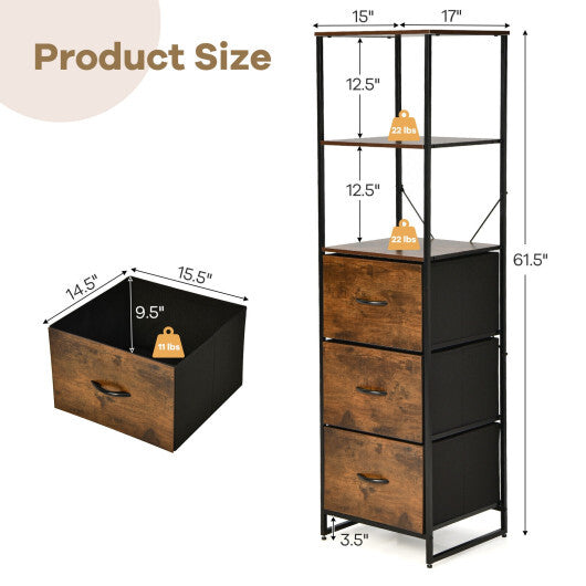 Freestanding Vertical 3 Drawer Dresser with 3 Shelves-Rustic Brown LuxuryLifeWay Online Store