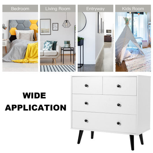 4 Drawers Dresser Chest of Drawers Free Standing Sideboard Cabinet-White - Color: White LuxuryLifeWay Online Store