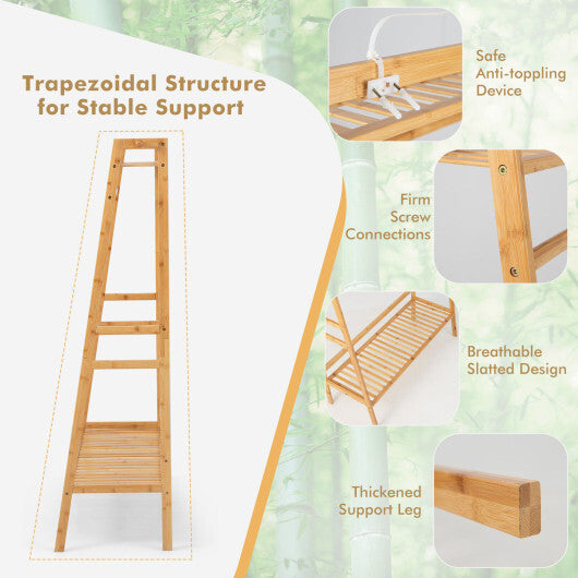 Bamboo Clothing Rack with Storage Shelves-Natural LuxuryLifeWay Online Store