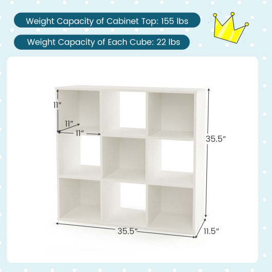 Wooden Kids Bookcase with Storage Cubbies and Anti-toppling Devices-White LuxuryLifeWay Online Store